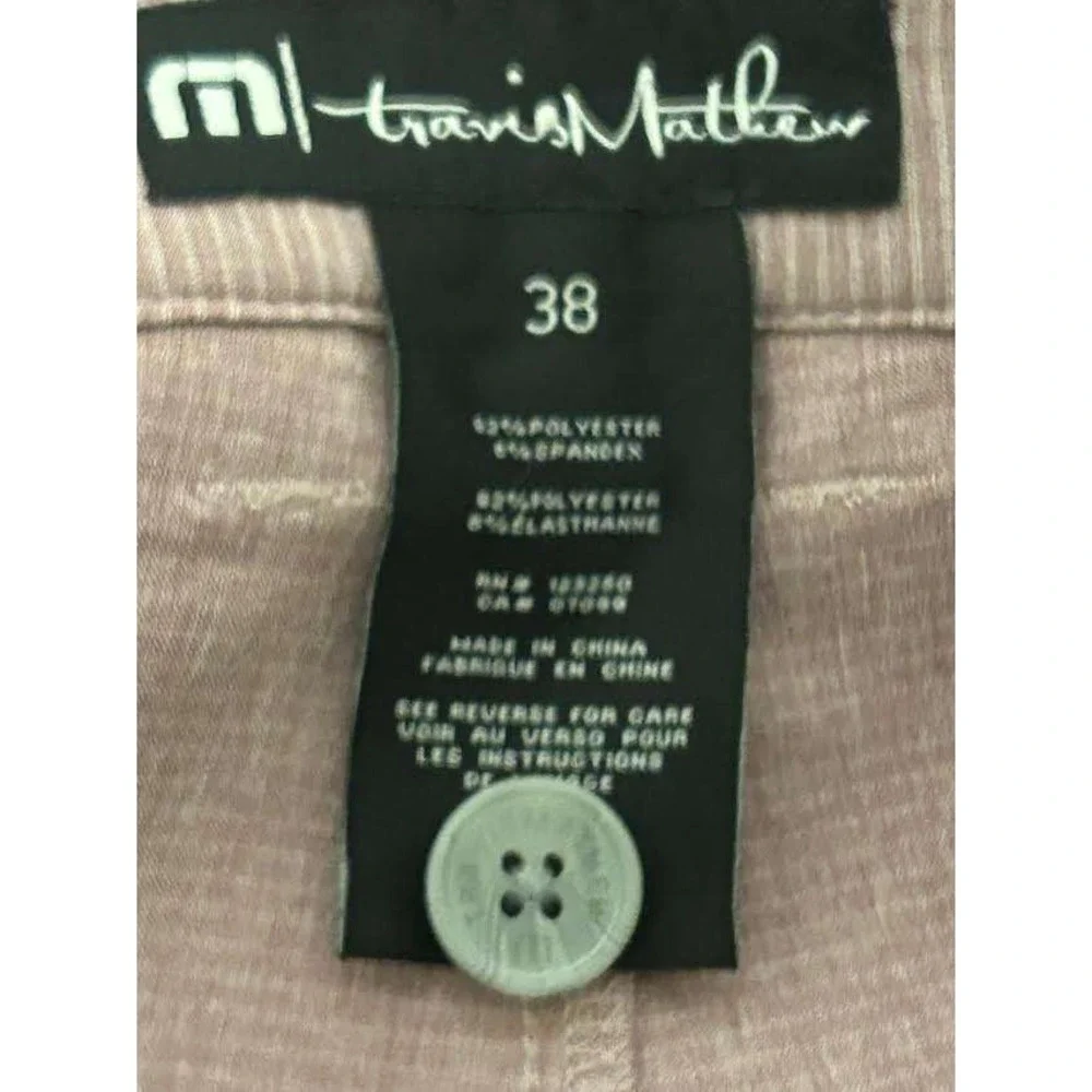 TravisMathew Mens 38 Golf Shorts Mauve Pink Micro Stripe Performance Stretch
